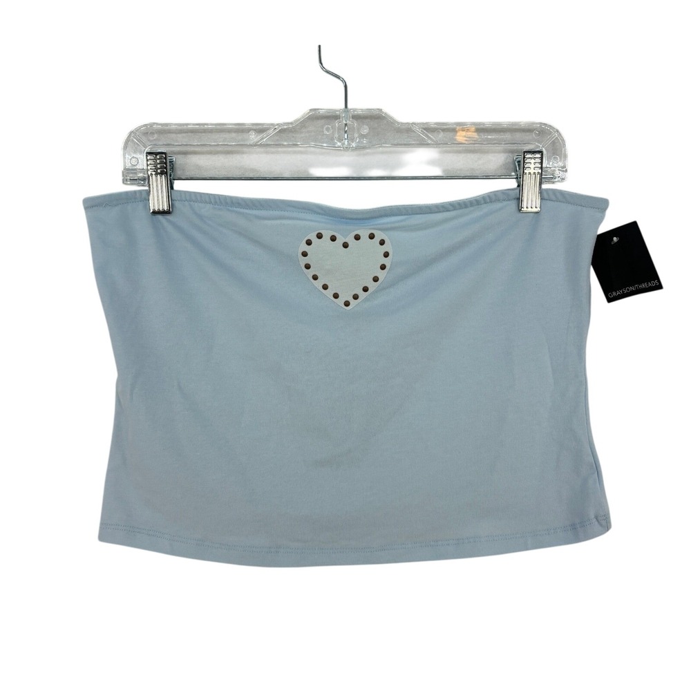 Grayson Threads Blue Heart Tube Top Women's XL Studded Summer y2k Beach Festival